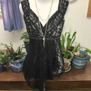 Black lace sleeveless blouse